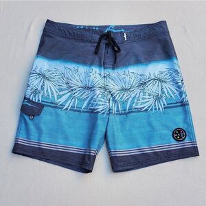 Maui and Sons blue gray and black board shorts
